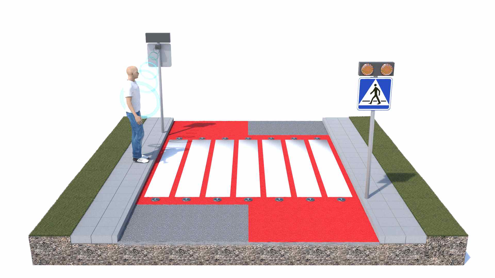 Mit LED und Bewegungsmelder ausgestatteter Fußgängerüberweg